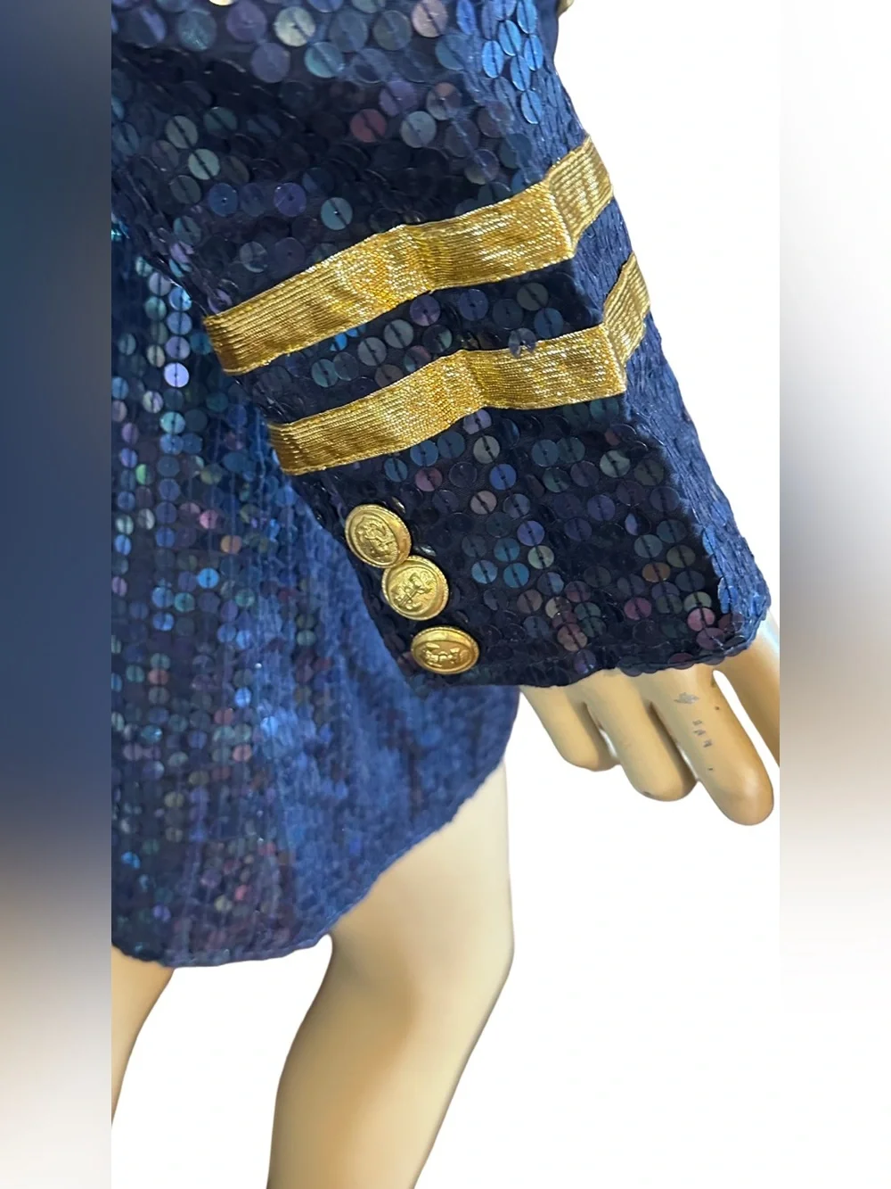 VINTAGE 1980'S LEW MAGRAM BLUE & GOLD NAUTICAL THEME SEQUIN BLAZER (L)